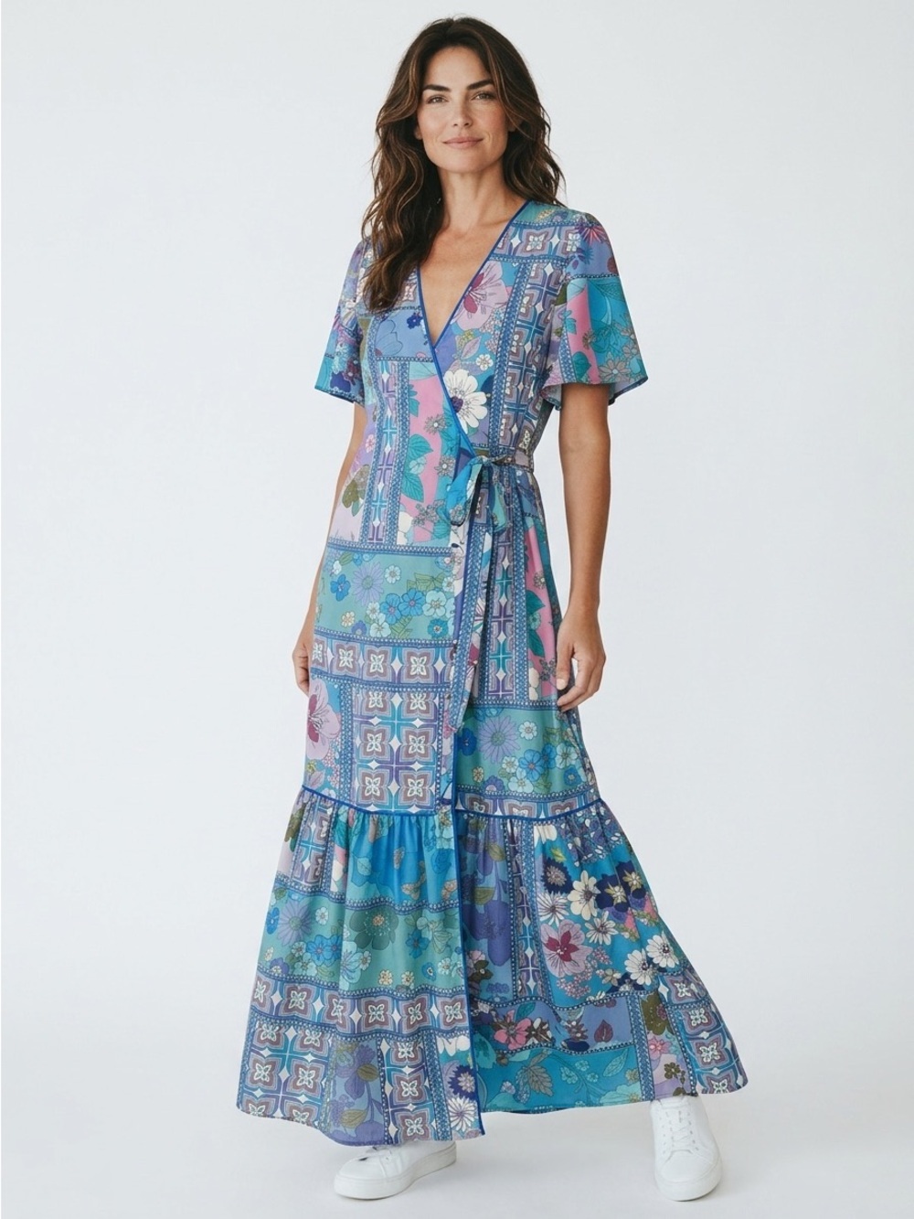 LaRoque Purple Blue Floral Wren Wrap Maxi Dress